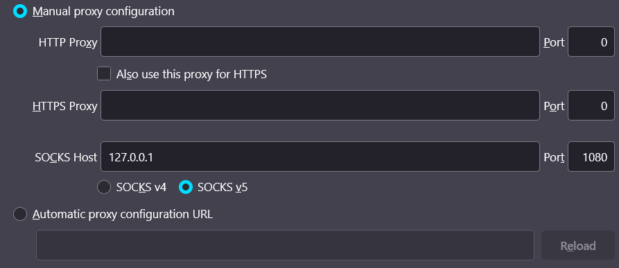 Firefox proxy settings