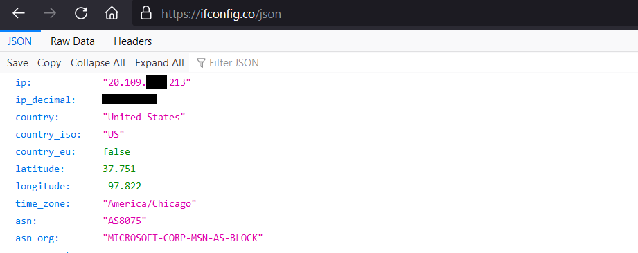 Akses ifconfig.co dengan proxy